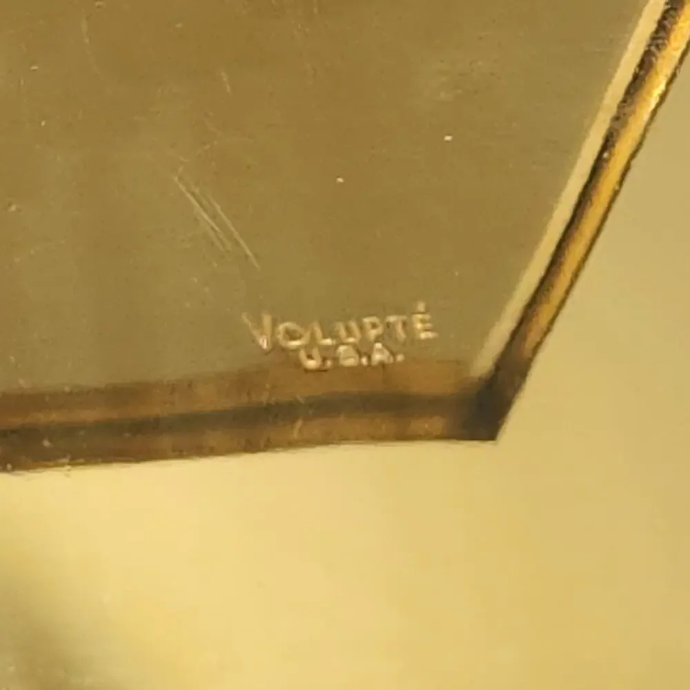 Vintage Volupte Powder Compact Gold Tone Floral Rhinestone Mirror Vanity USA